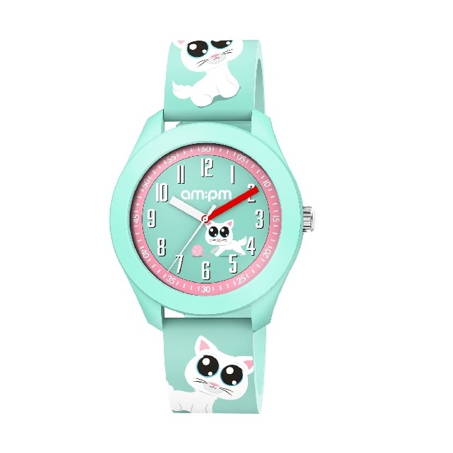 AM:PM Kids Green Silicone Strap Cats