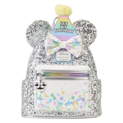 Loungefly Disney παιδική τσάντα πλάτης Minnie Mouse με ασημί παγιέτες για κορίτσι